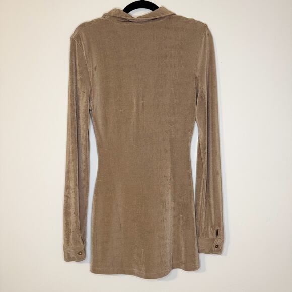 With Jean Andy Tan Latte Long Sleeve Button Up Down Shirt Dress Small - Picture 8 of 9